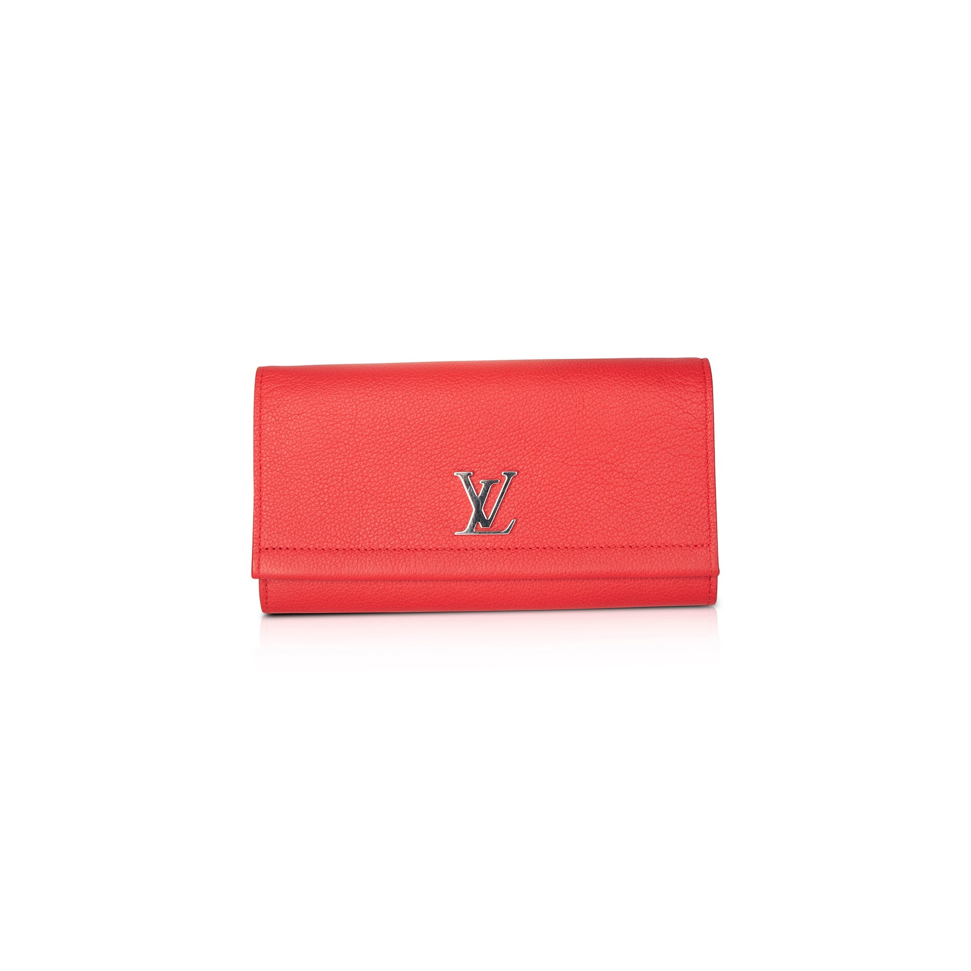 Louis Vuitton Lockme II Small Compact Calfskin Leather Wallet Red