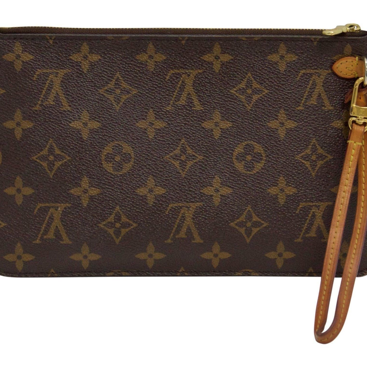 LOUIS VUITTON Neverfull Monogram Canvas Pochette Wristlet Pouch Brown