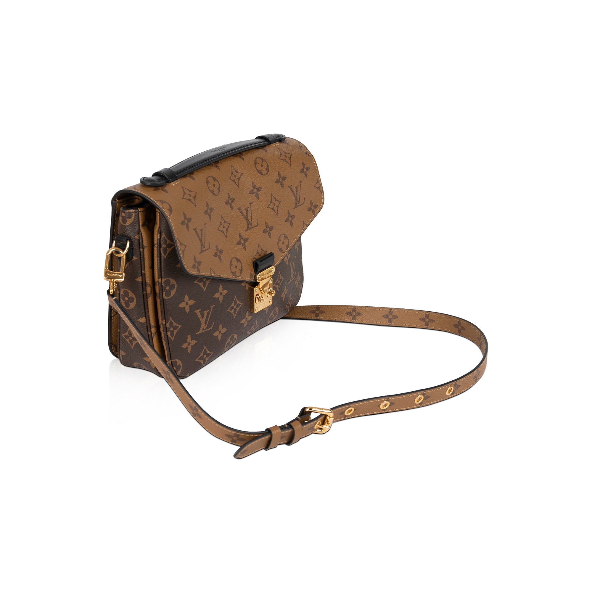 Louis+Vuitton+Pochette+Metis+Shoulder+Bag+Brown+Leather+Monogram+Reverse+Coated  for sale online