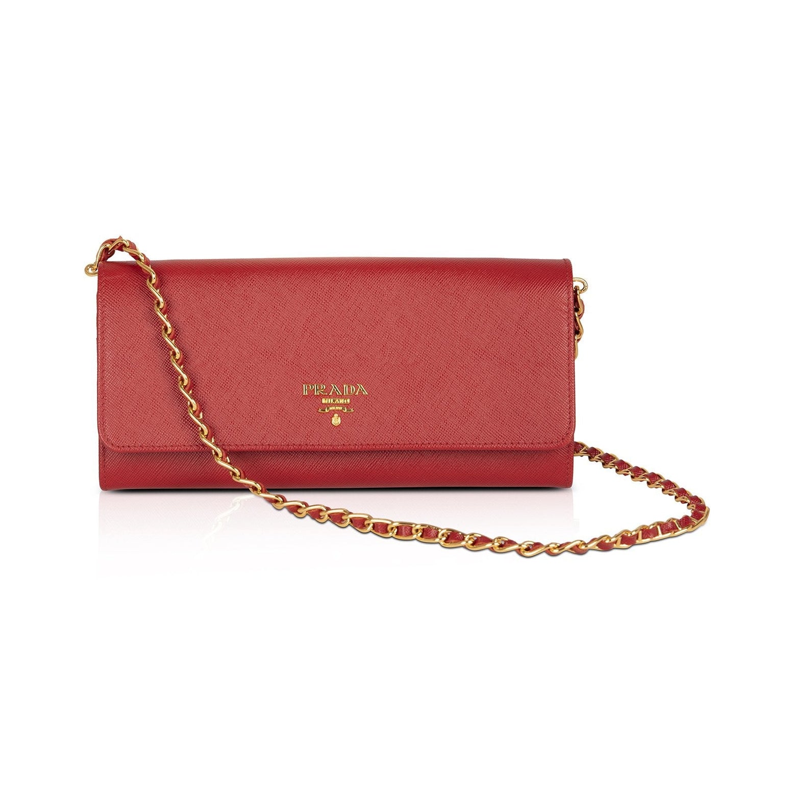 Prada Pink Saffiano Lux Leather Logo Plaque Wallet On Chain