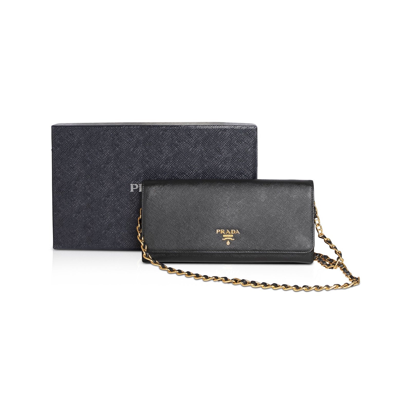 Prada saffiano metal on sale wallet on chain