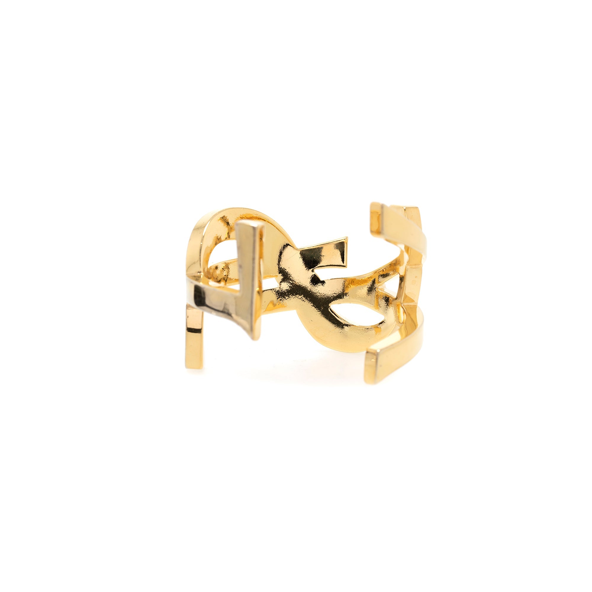 Saint Laurent Cassandre YSL Monogram Gold Brass Cuff Bracelet – Queen Bee  of Beverly Hills