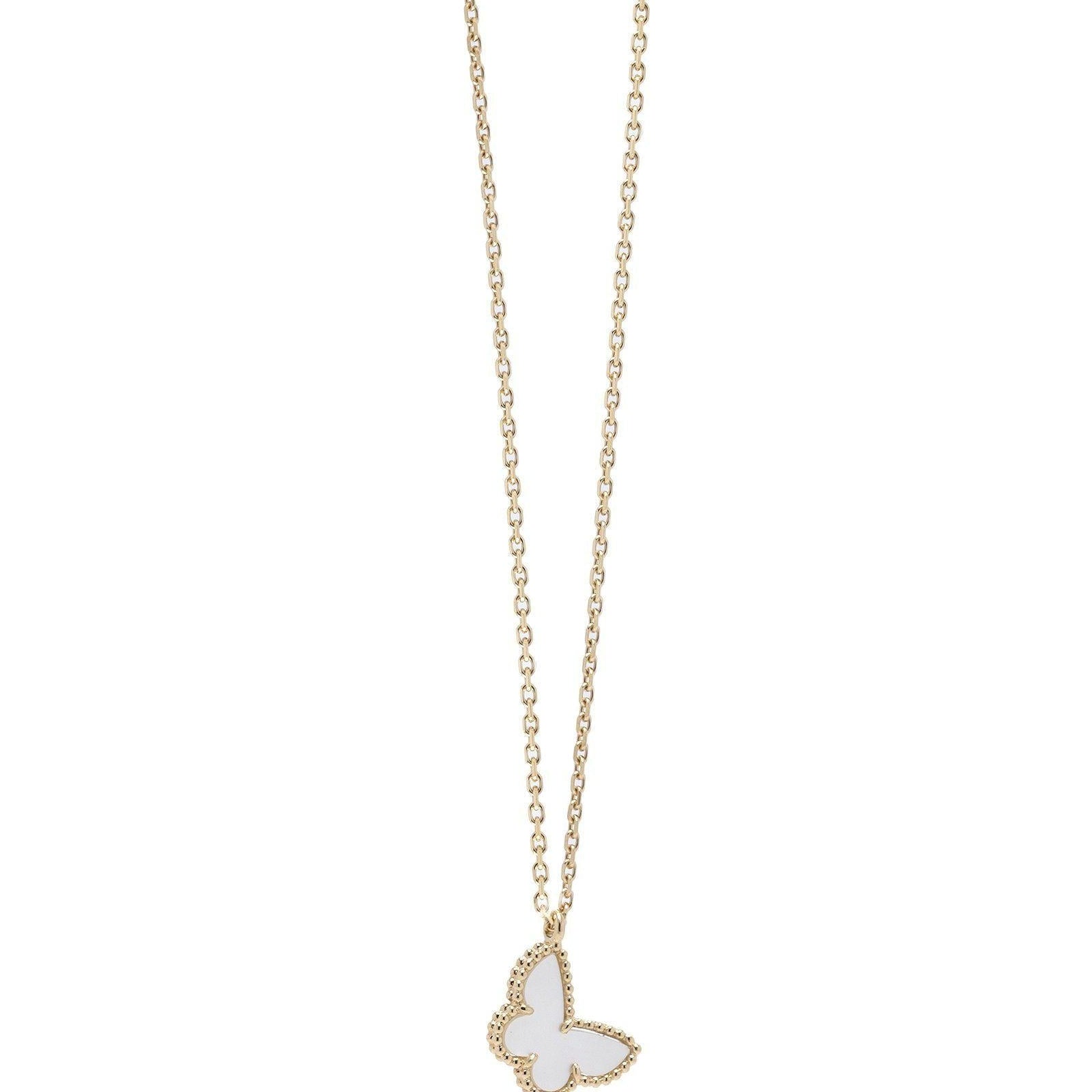 Estate 14K Gold Mother-of-Pearl Butterfly Pendant Necklace with Diamon –  Tenenbaum Jewelers