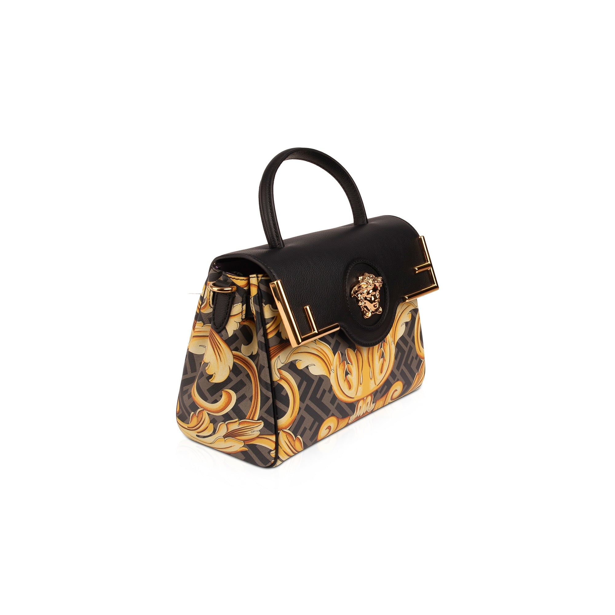 Fendi Fendace La Medusa Medium Handbag Gold Baroque Print in Canvas/Leather  with Gold-tone - CN