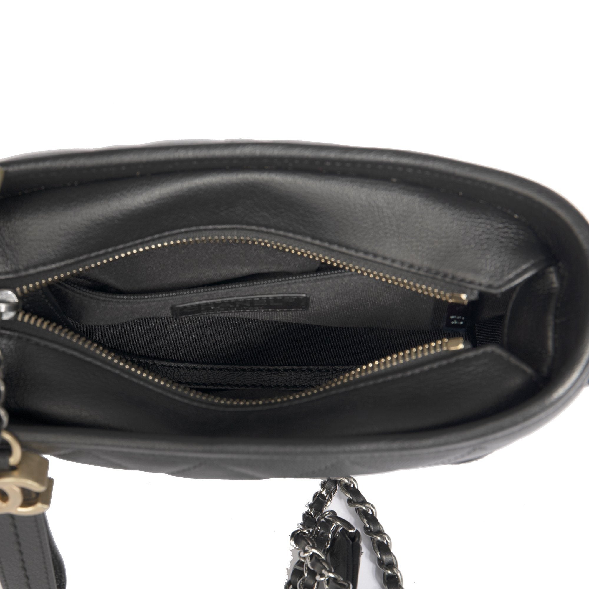 NEW CHANEL Black Patent Goatskin Quilted Hobo Mini Gabrielle Shoulder  Crossbody